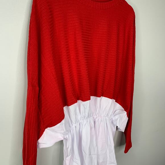 Red Crew Top Medium - Ruffled defined waist - Picture 4 of 7
